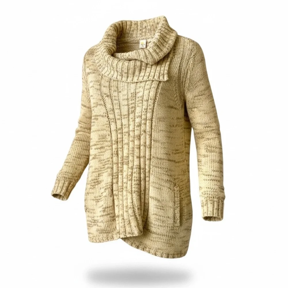 ANTHROPOLOGIE Little Yellow Bird Cardigan Sweater Marled Tan Brown Large